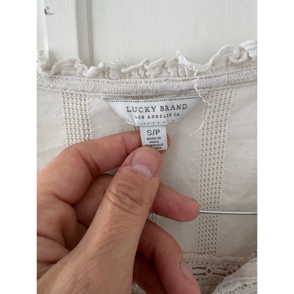 Lucky Brand womens Beige Multicolor Embroidered boho peasant blouse S - Picture 2 of 5